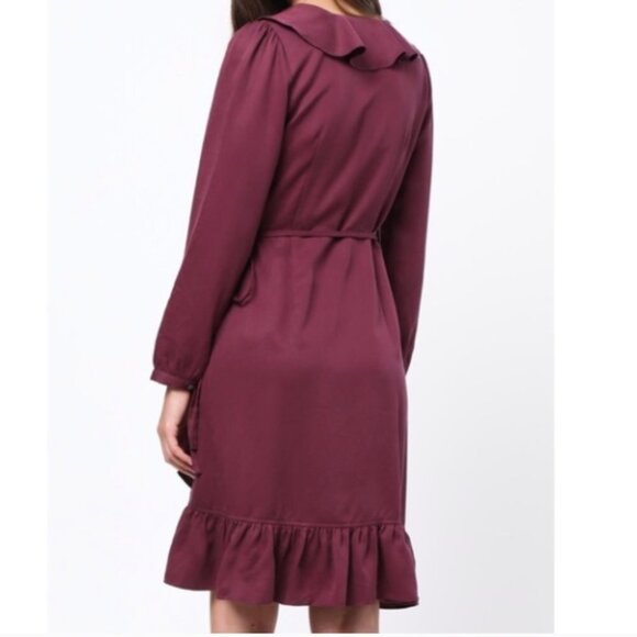 ANTHROPOLGIE mo:vint Tencel Plum Purple Ruffle Wrap Dress Size Small - Picture 3 of 16